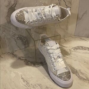 Converse all star Pearl & Rhinestones Embellished Sneakers Size 8 Wedding Bridal
